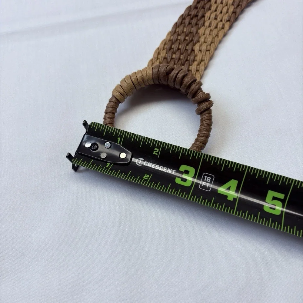 Brown & Tan Woven Belt Wide Boho Ring Buckle Tassel Fringe 36